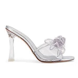 LARROUDE Mariah Heel in Vinyl Clear Kid Metallic Silver NWB Size 8 1/2